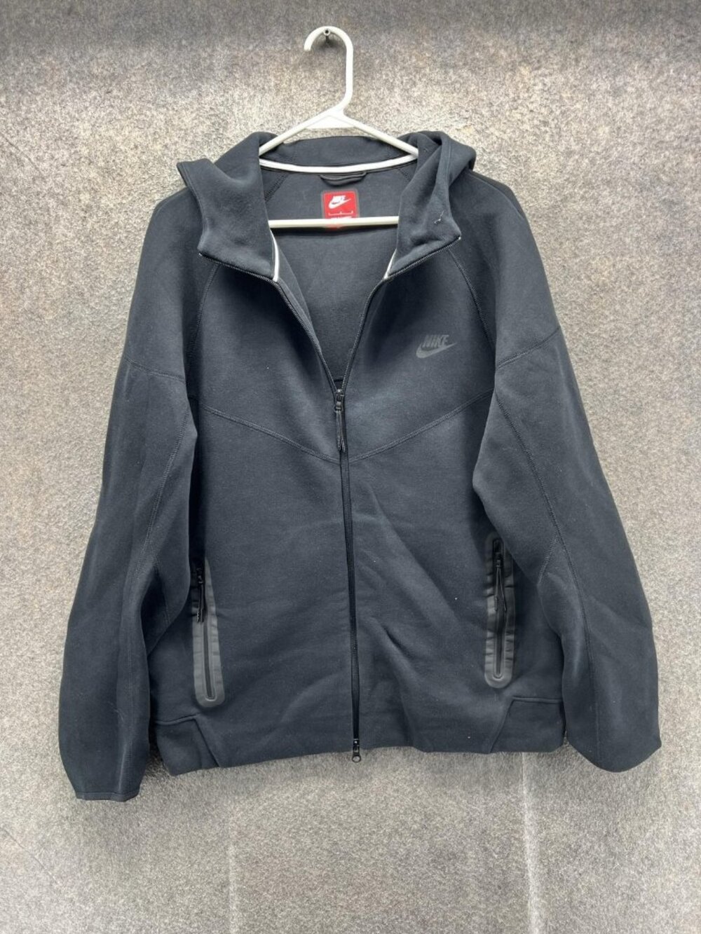 Nike Hoodie Mens Large Black Full Zip Fleece High Neck Logo Sweatshirt